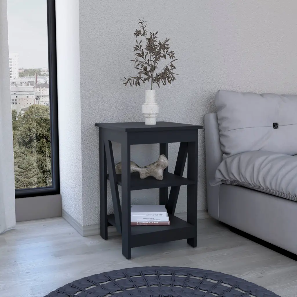 3 Tier End Table Nightstand Side Table Small Space Black depot e-shop