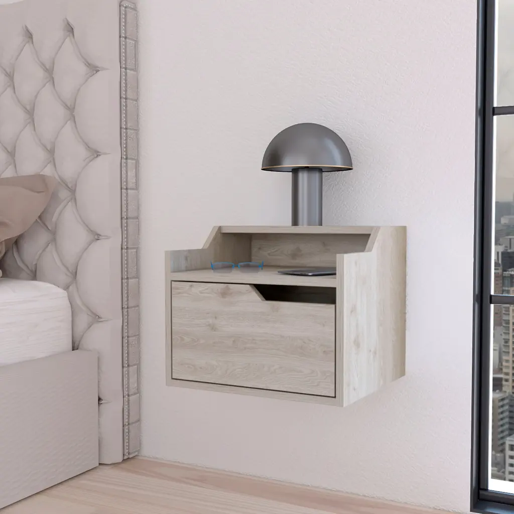 Florence Floating Nightstand Drawer and Dual Shelf Gray fm furniture