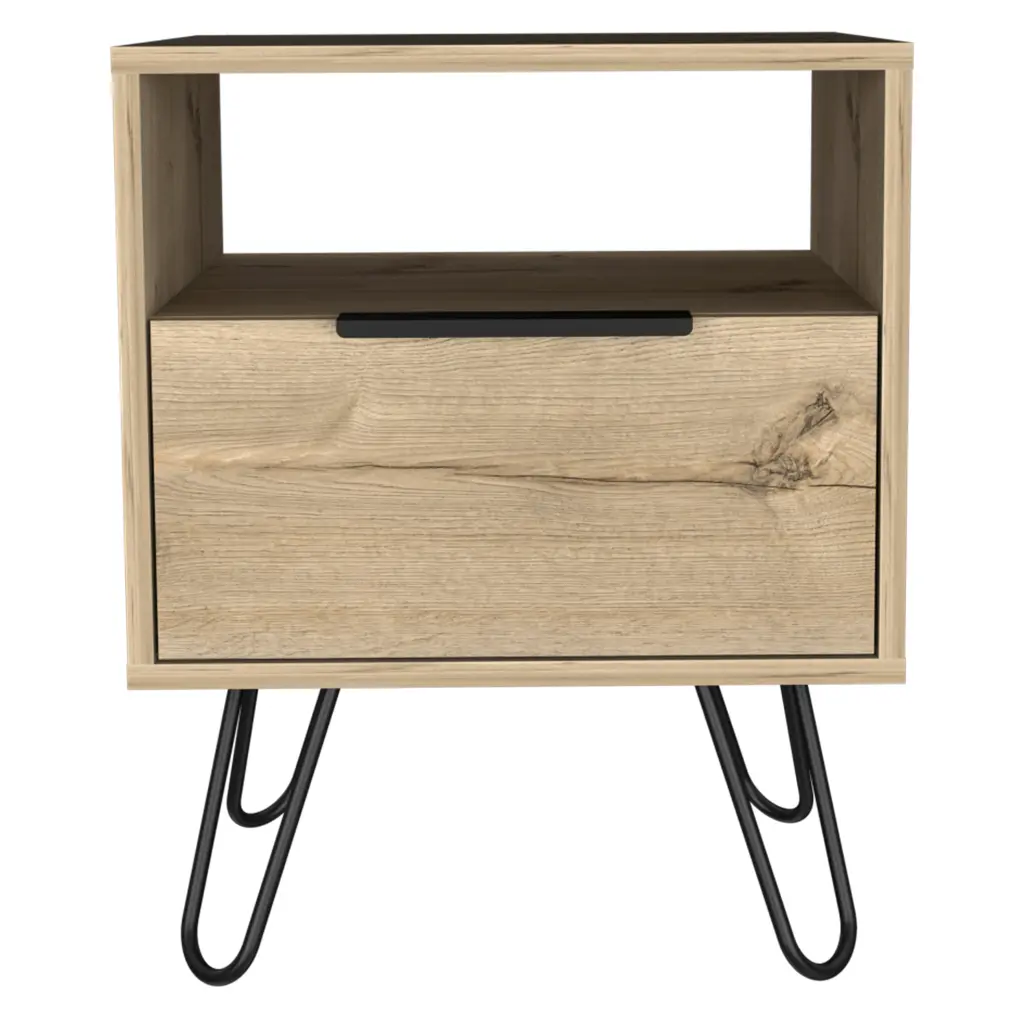 Vienna Nightstand Shelves, Hairpin Legs, Black MDF Engineered Timber fm furniture