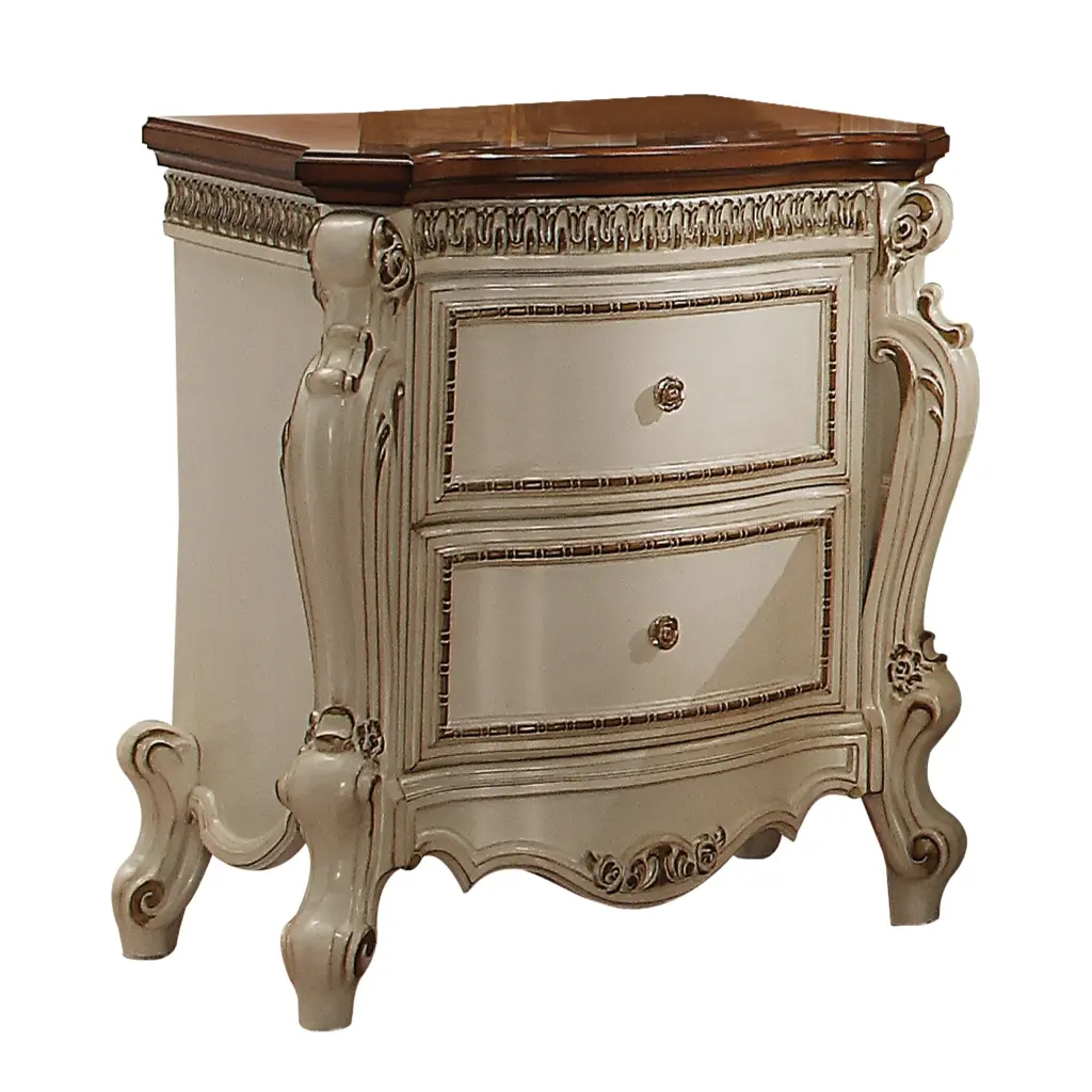 Antique Pearl and Cherry Oak 2 Drawer Nightstand Brown Beige furniture max