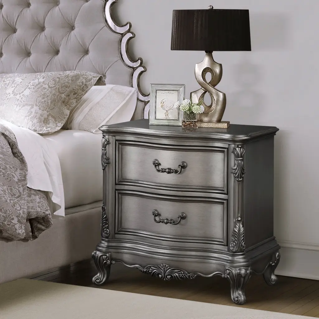 Antique Platinum 2 Drawer Nightstand Antique Gray Bedroom Furniture furniture max