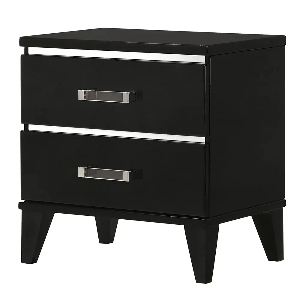 Black 2 Drawer Nightstand Rectangle Contemporary Bedside Table furniture max