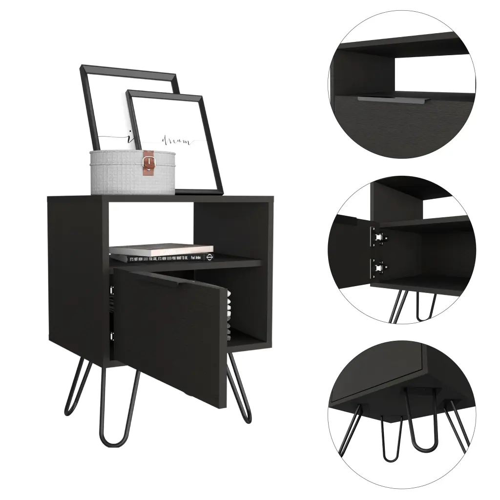 Black Wengue Nightstand 1 Shelf and 1 Drawer Black Particle Board furniture max