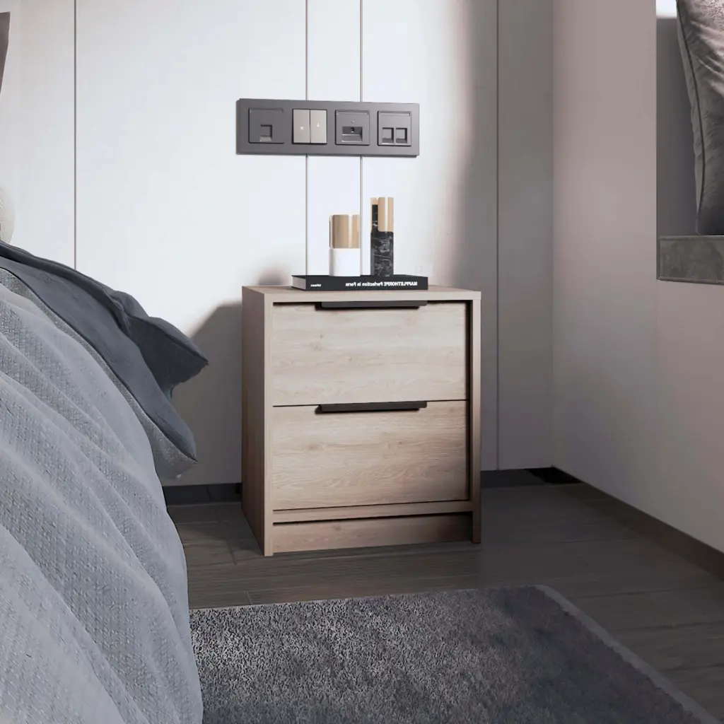 Cannon 2 Drawer Nightstand Light Grey Particle Board Bedside Table furniture max