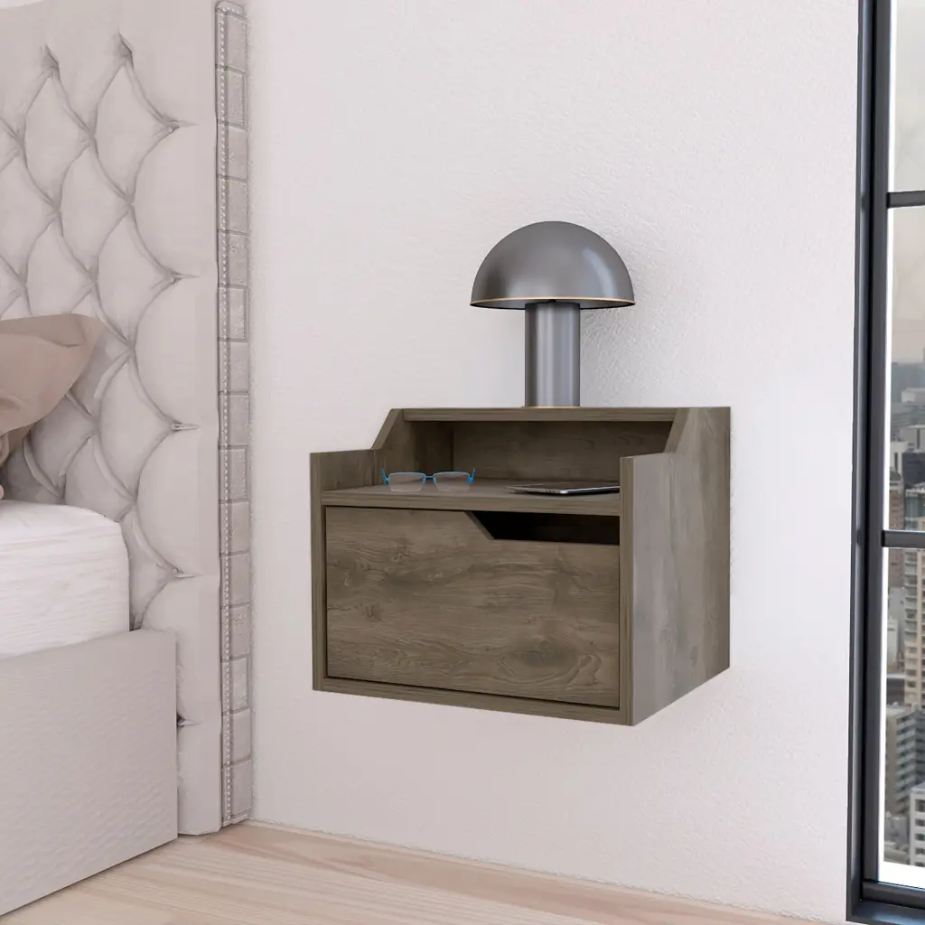 Dark Brown Dual Shelf Floating Nightstand Presentation Stand furniture max