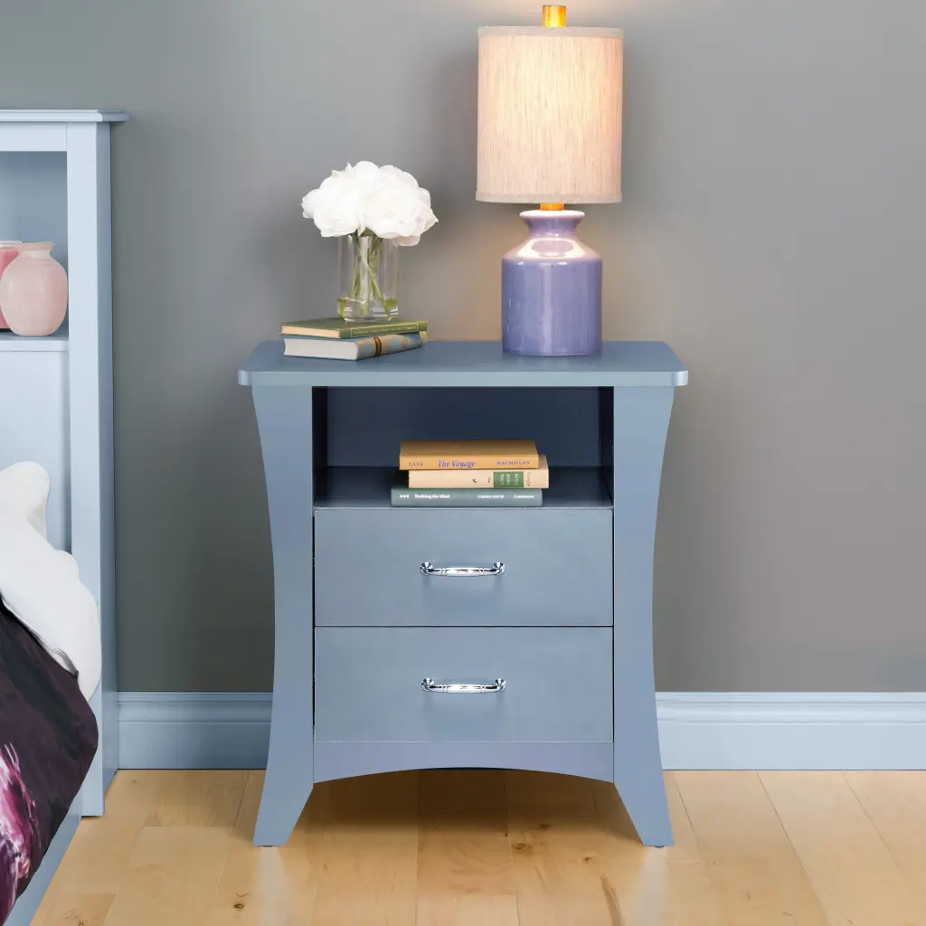 Grey Nightstand 2 Drawers And Open Shelving Bedroom Storage furniture max