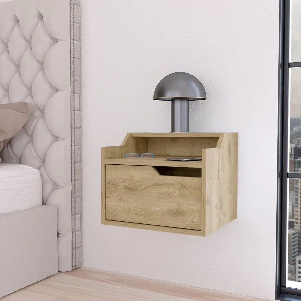 Macadamia Dual Shelf Display Nightstand Natural 1 Drawer Floating furniture max