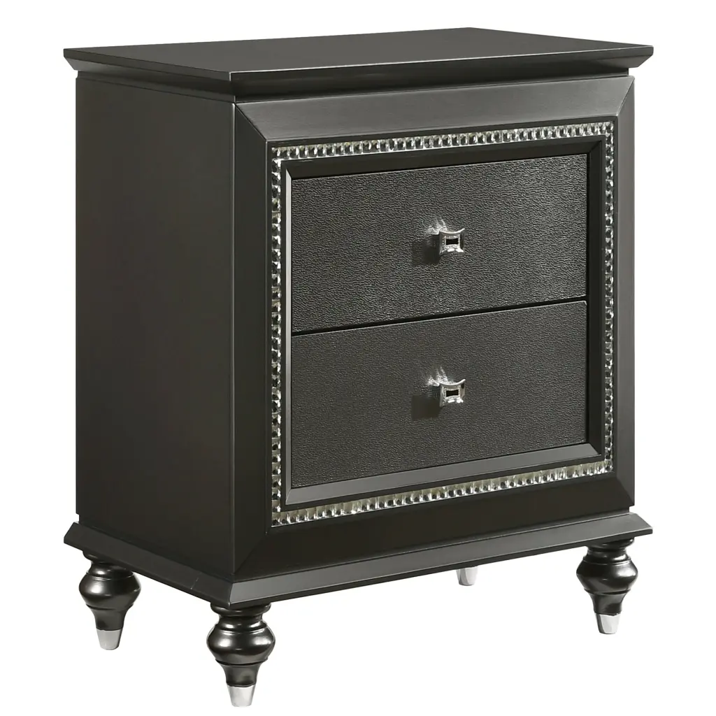 Metallic Grey Nightstand 2 Drawers Modern Bedroom Side Table furniture max