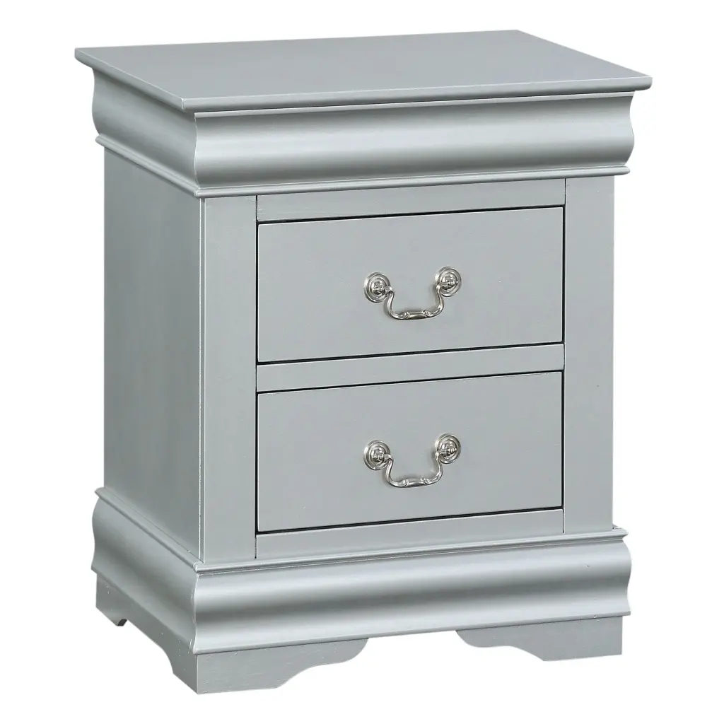 Platinum 2 Drawer Nightstand Shiny Metal 2 Drawers Bedroom Rectangle Modern furniture max