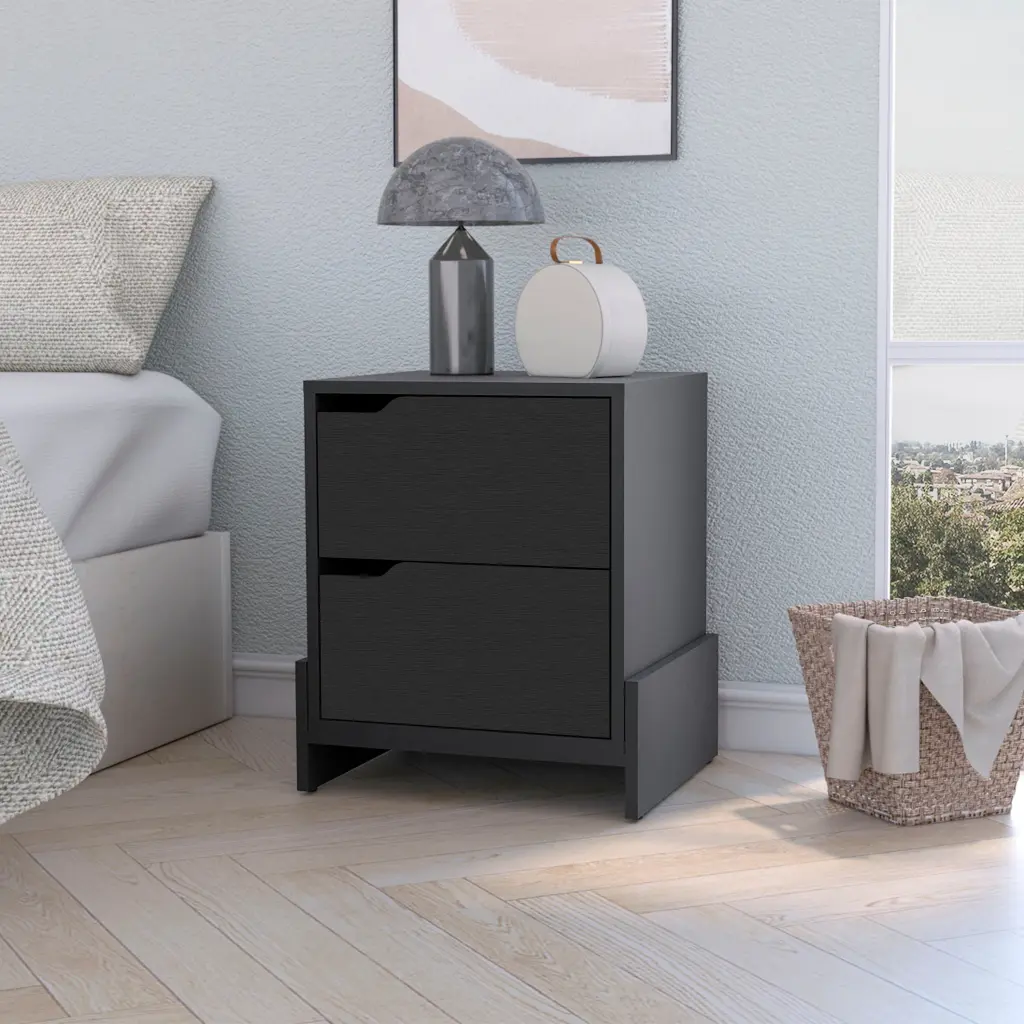 Ralston 2 Drawer Nightstand Black Engineered Timber Bedroom furniture max