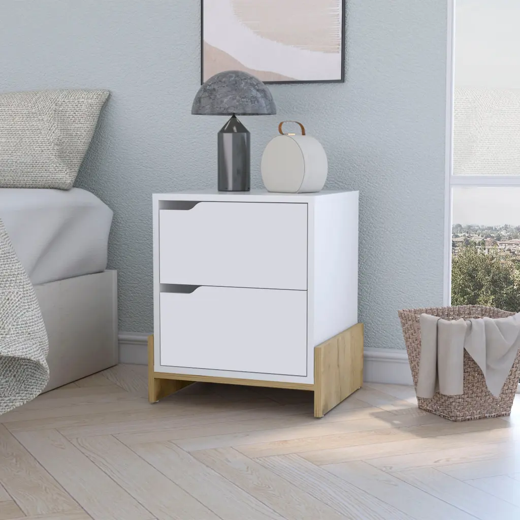 Ralston 2 Drawer Nightstand White and Macadamia Engineered Wood furniture max