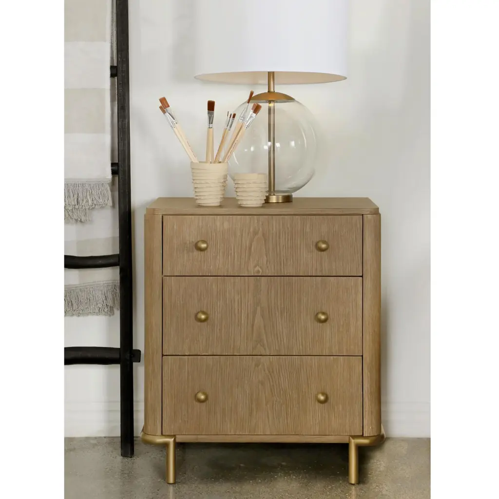 Sand Wash 3 Drawer Nightstand USB Ports Brown Light Brown Wooden Finish furniture max