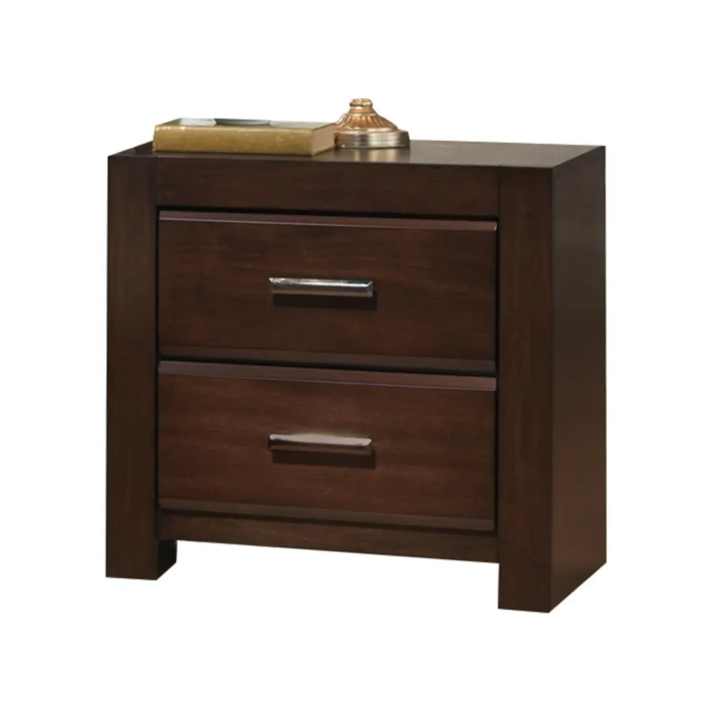Walnut 2 Drawer Nightstand Bedroom Storage Cabinet Retro Style furniture max