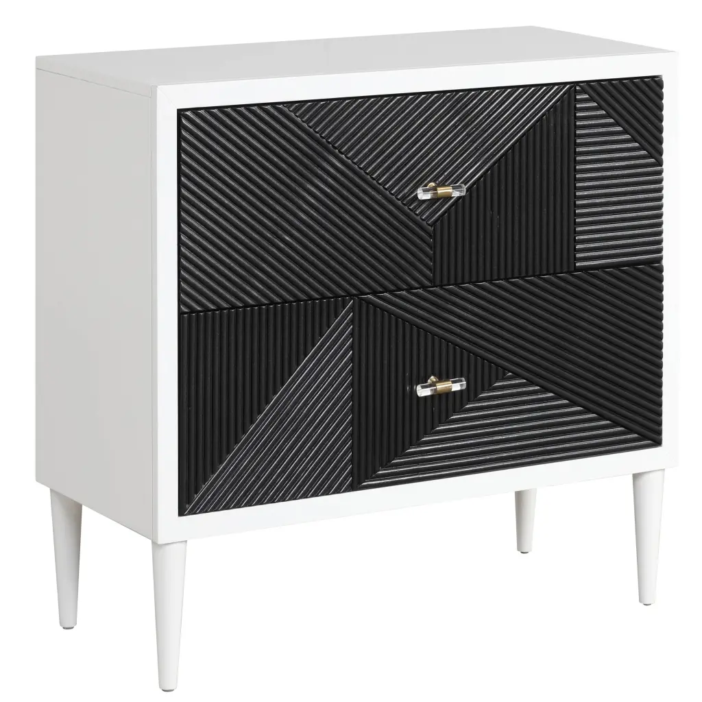 White and Black Accent Nightstand 2 Drawers Bedroom furniture max
