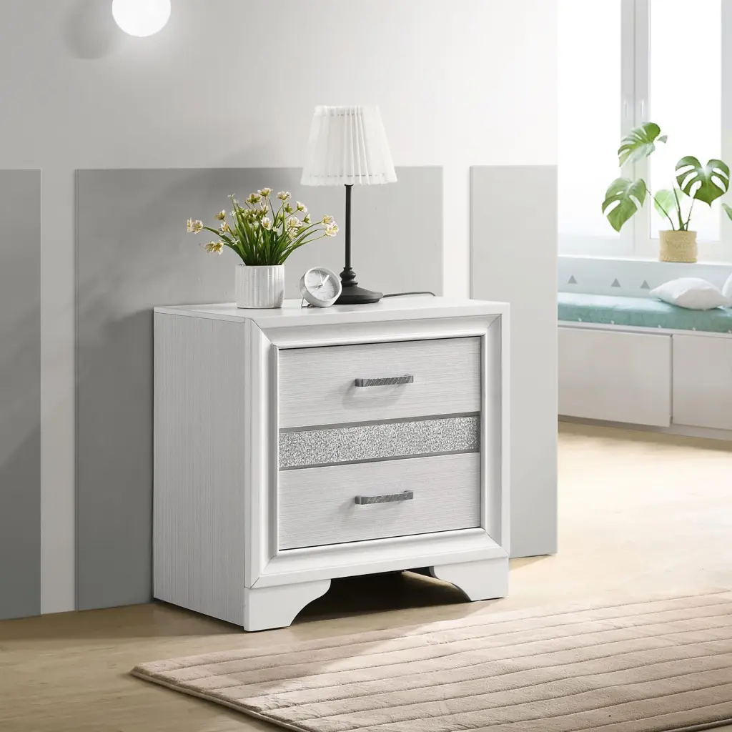 White 2 Drawer Nightstand Hidden Accessory Tray Bedside Table furniture max