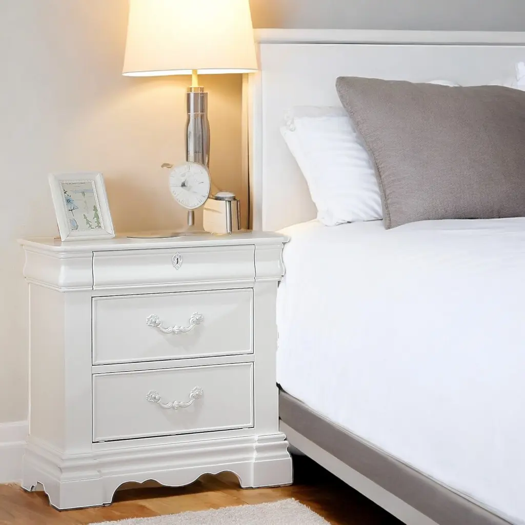 White 3 Drawer Nightstand Hidden Top Drawer Bedroom Furniture furniture max