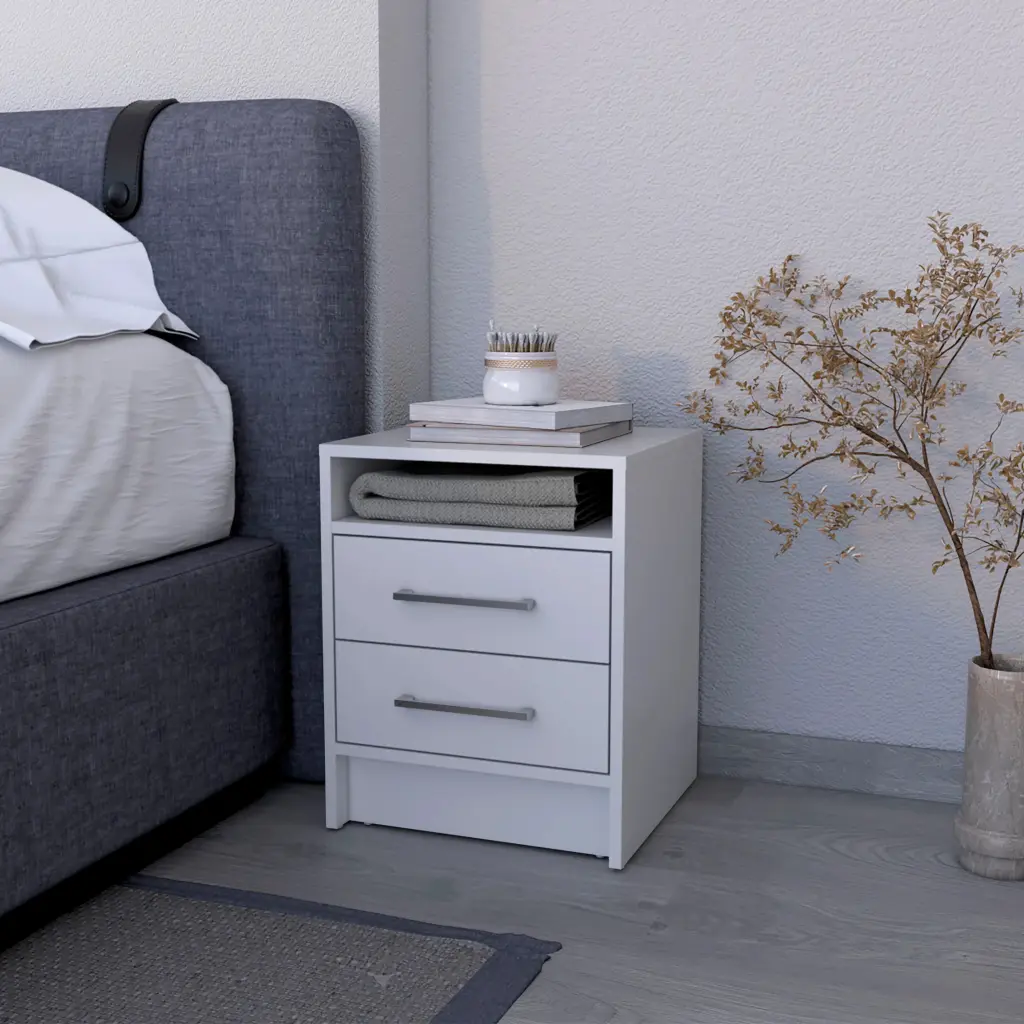 White 2 Drawer Nightstand Melamine Bedroom furniture max