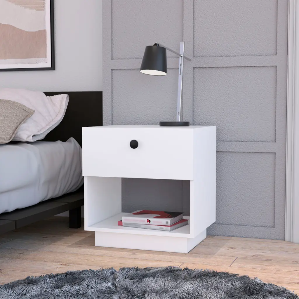 White 1 Drawer Nightstand Open Storage Stand Bedroom furniture max
