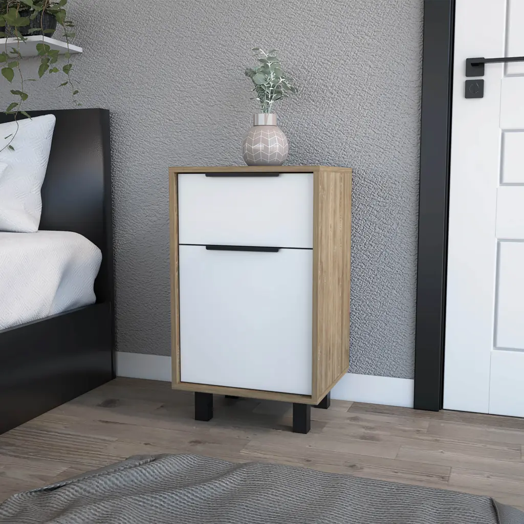 White And Pine 1 Drawer Nightstand White Particle Board furniture max