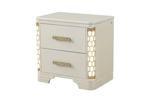 Beige Wood Nightstand LED Side Lighting and 2 Drawers galaxy home furnishings