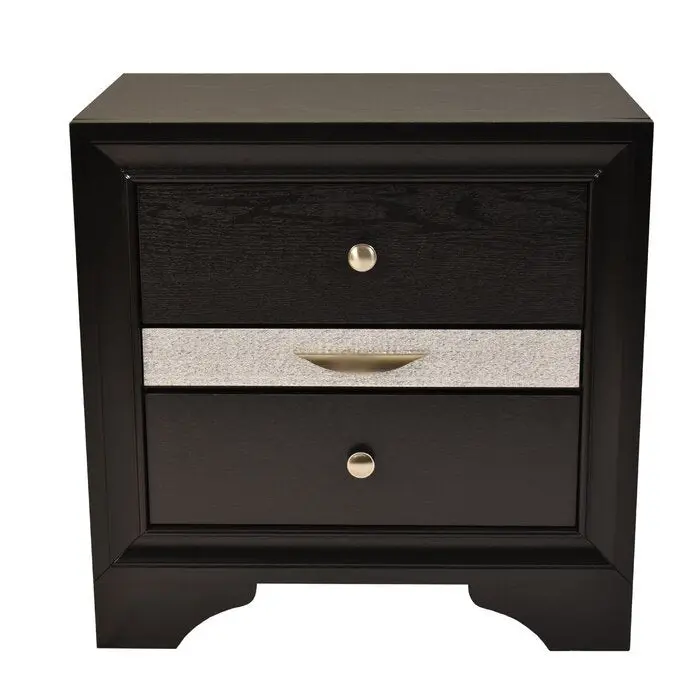 Matrix Traditional Style 2 Drawer Nightstand Black Wood Finish galaxy home furnishings