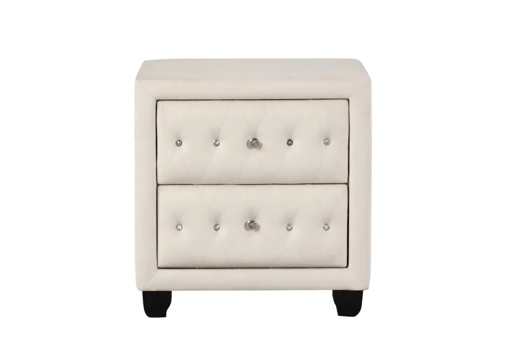 Sophia Modern Crystal Tufted 2-Drawer Nightstand Upholstered galaxy home furnishings