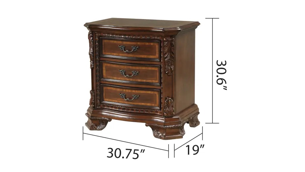 Traditional Style 3 Drawer Night Stand Metal Drawer Pulls Made Solid Wood galaxy home furnishings