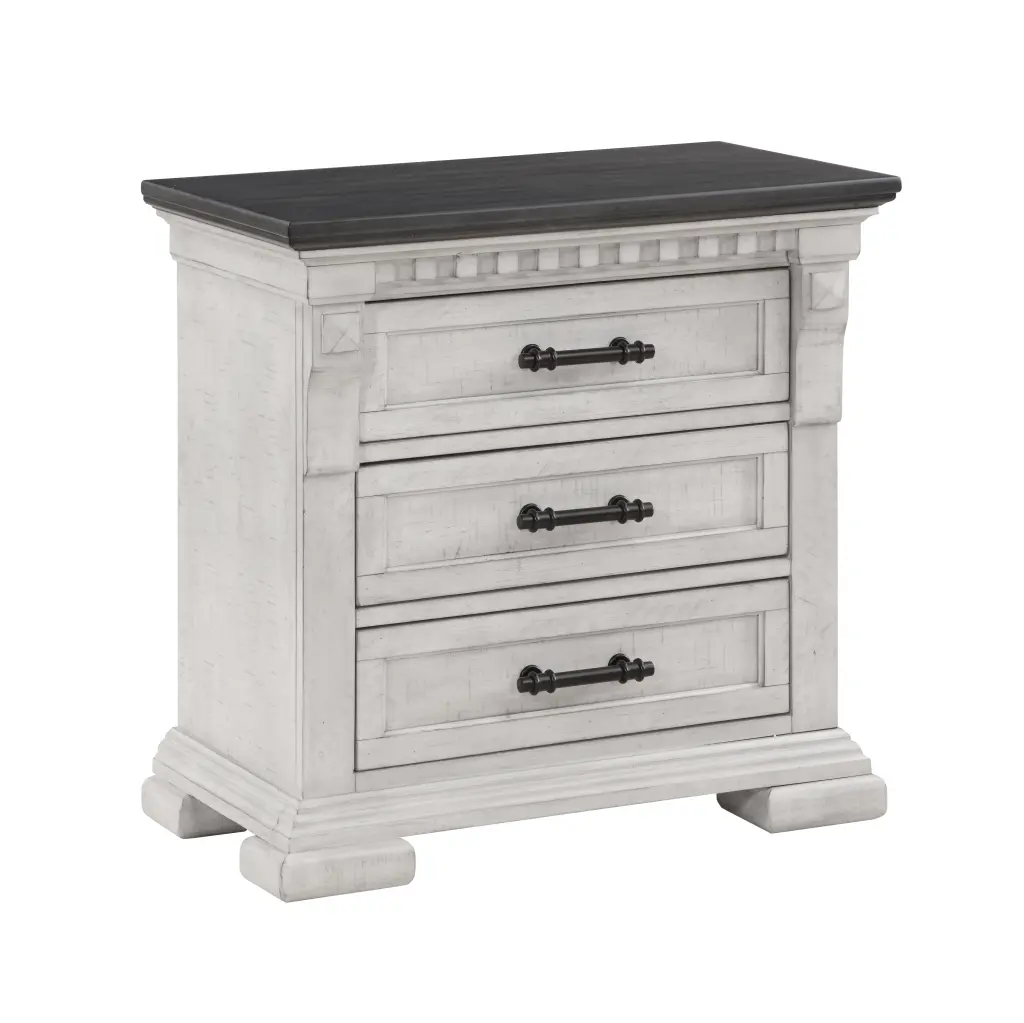 Transitional Style 3 Drawer Night Stand Antique White Wood galaxy home furnishings