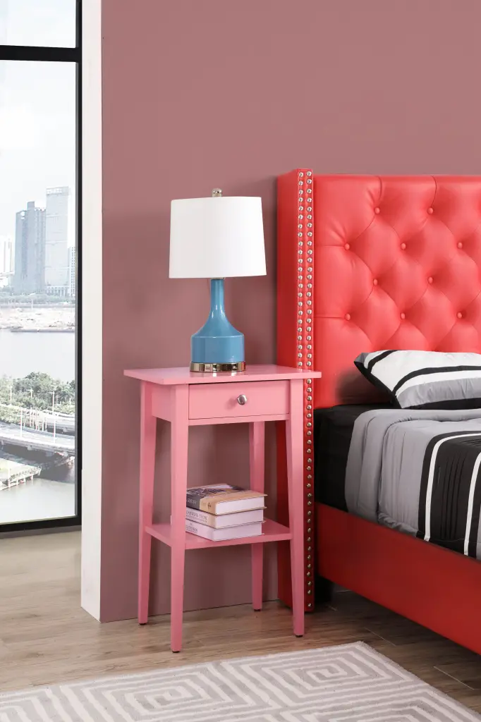 Dalton G035 Nightstand Pink Particle Board Bedside Table Drawer glory furniture