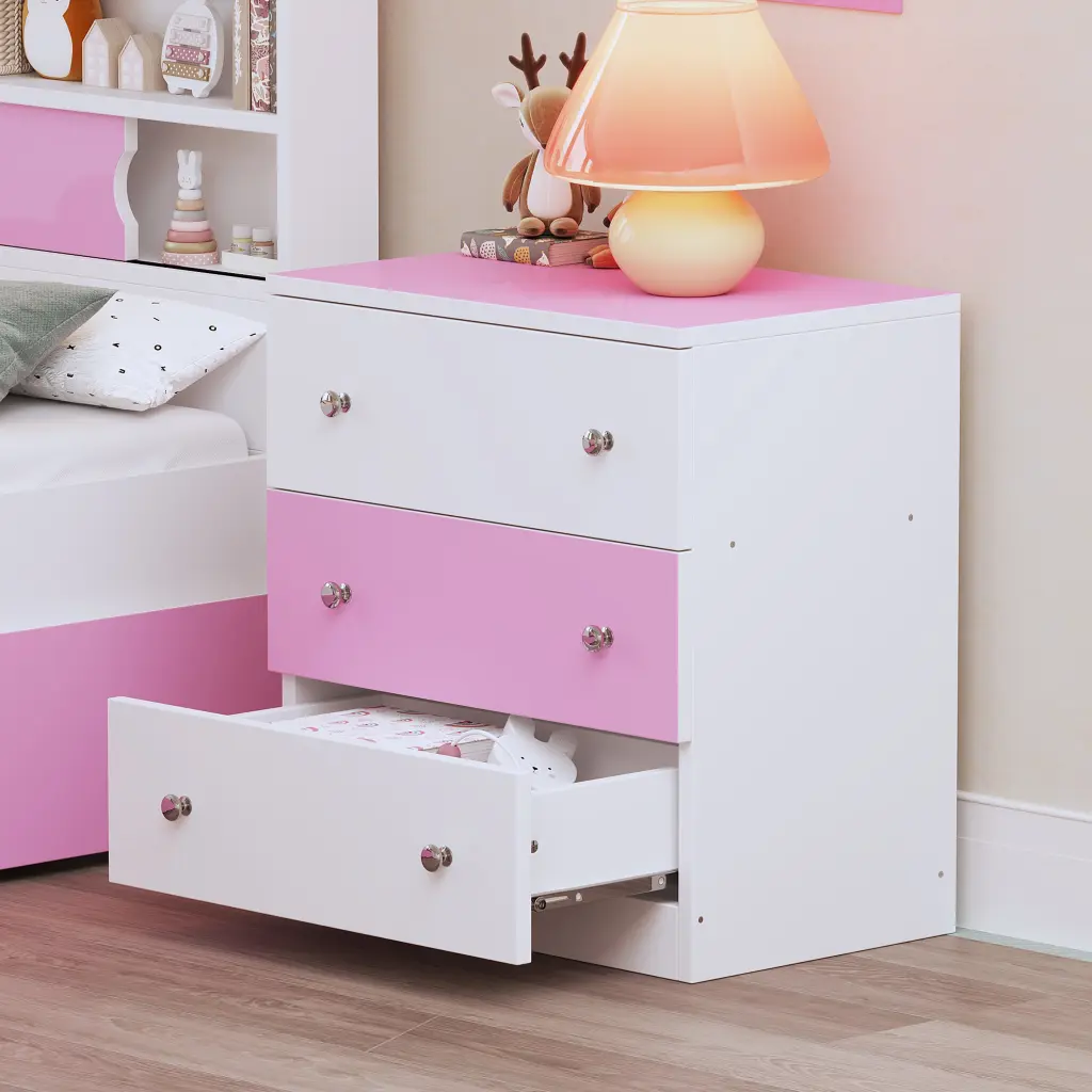 3 Drawer Timberen Nightstand Hueblock Design And Polymer Handle homey life