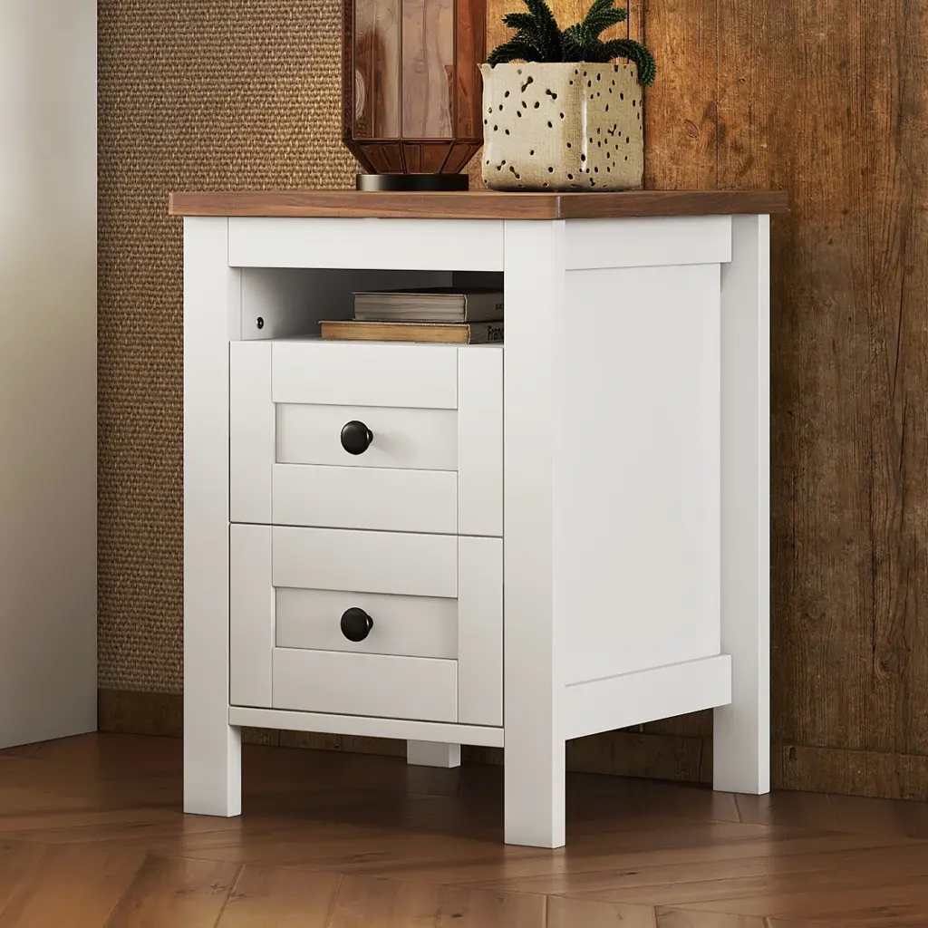 Farmhouse Style Wooden Nightstand 2 Drawers Well Proportioned Design homey life