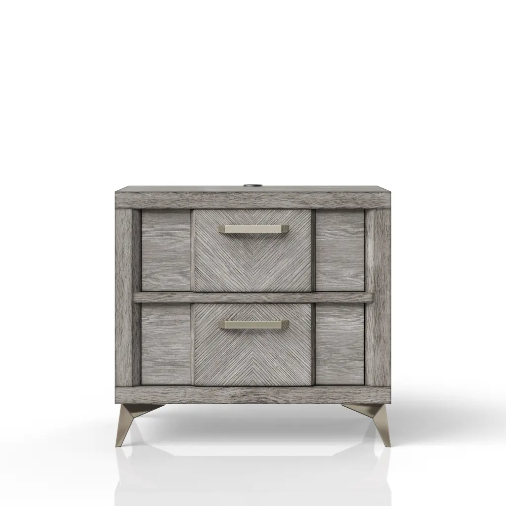 2 Drawer Nightsand Gray Bookmatched Veneers and Solid Timber MDF ihomefurnishings
