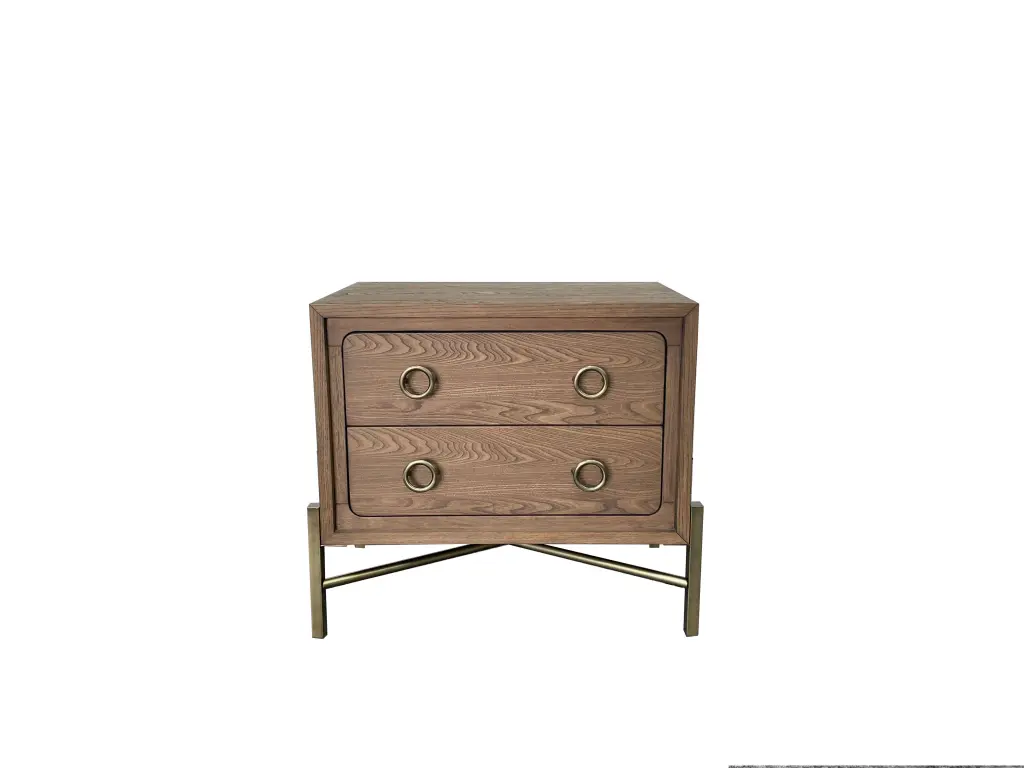 2 Drawer Nightstand USB Latte Finish Metal Base Light Brown ihomefurnishings