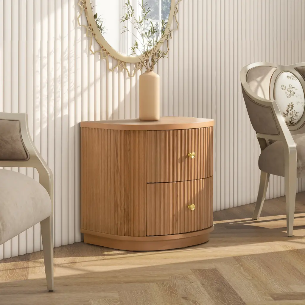 Valentine 24 Inch 2 Drawer Storage Side Table Natural Brown Beech Timber jennifer taylor home