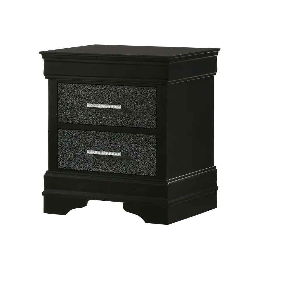 1Pc Modern Glam Style Two Drawers Nightstand Black Finish Solid Wood kanepe