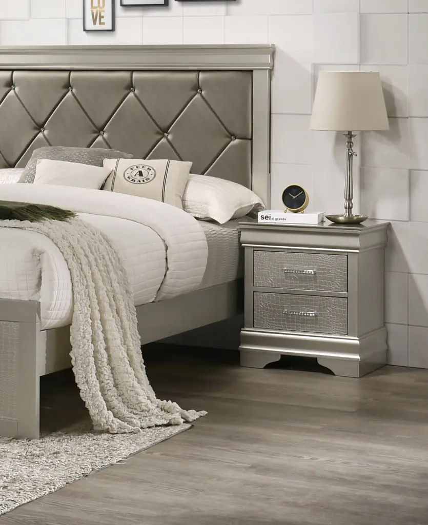 1Pc Modern Glam Style Two Drawers Nightstand Champagne Finish Solid Wood kanepe