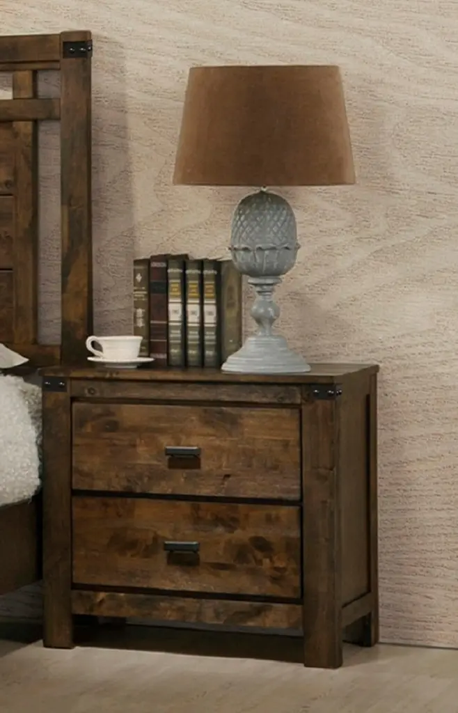 1Pc Rustic Brown Two Drawer Nightstand Bedroom Solid Timber Furniture kanepe