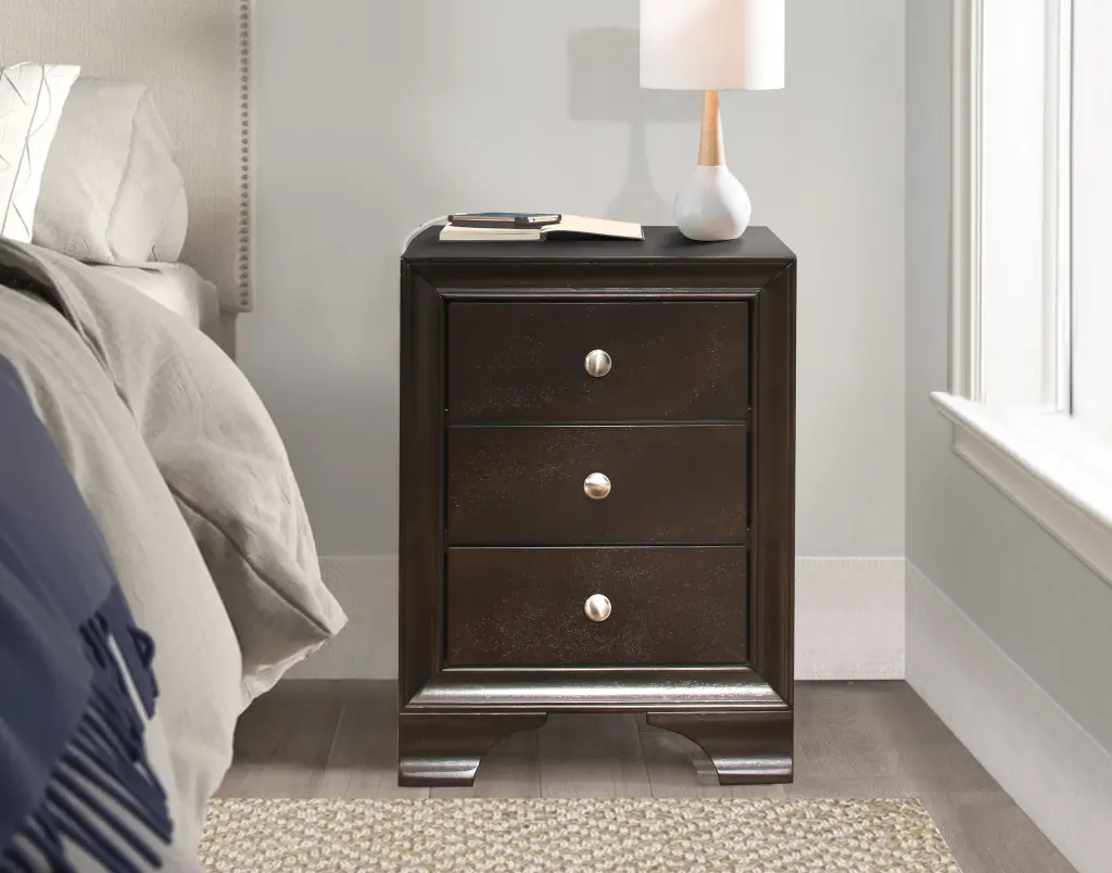 Brown Cherry Finish 3 Drawers Nightstand 2 USB Ports Transitional Design kanepe