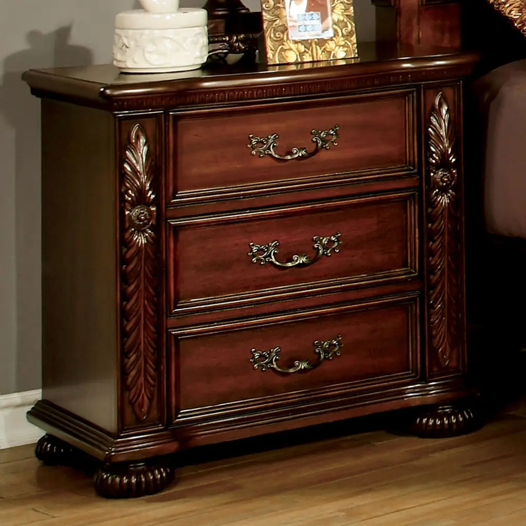 Brown Cherry Traditional 1Pc Nightstand Solid Wood 3 Drawers Bedside Table kanepe