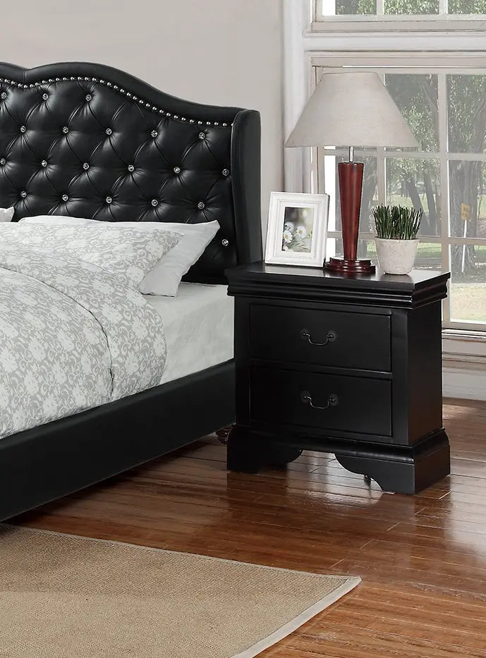 Contemporary Black Nightstand 2 Drawers Bedroom Decor kanepe