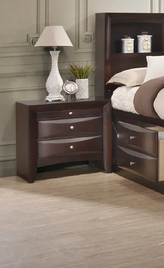 Contemporary 2 Drawer Nightstand End Table Jewelry Tray Brown Finish kanepe