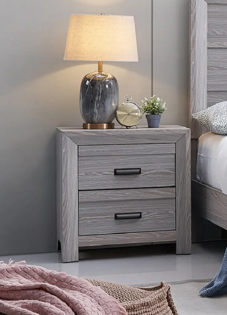Contemporary Gray Nightstand End Table Two Storage Drawers Bedroom kanepe
