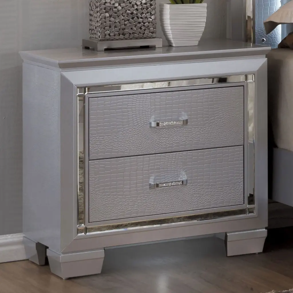 Contemporary 1 Piece Nightstand Silver Bedside Table LED Light English Dovetail kanepe