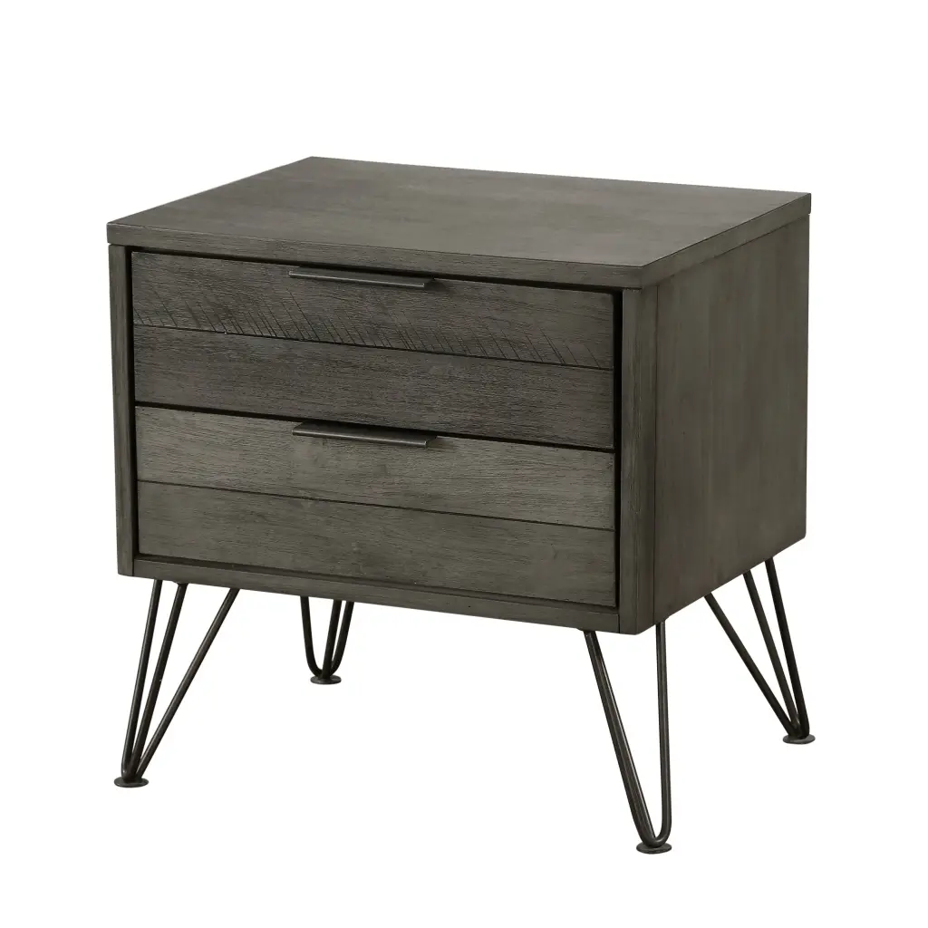 Contemporary Three Tone Gray Finish Nightstand Perched Atop Metallic Legs kanepe