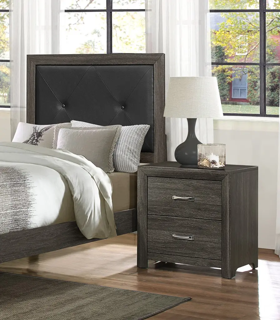 Dark Gray Finish Nightstand 1Pc Chrome Tone Handles Contemporary Design kanepe