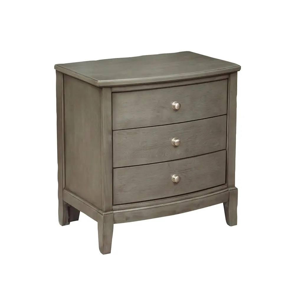 3 Drawer Nightstand Gray Finish Birch Veneer and Nickel Handles kanepe