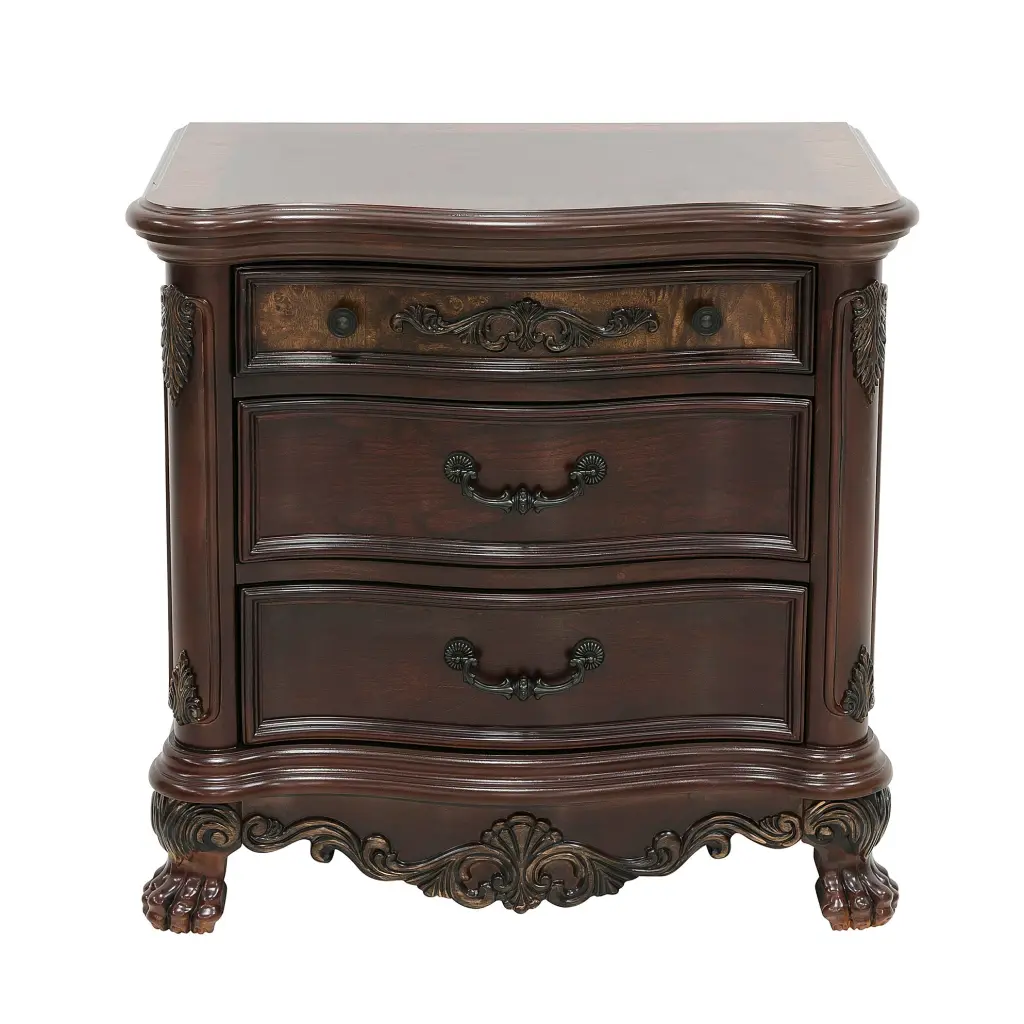 Elegant Style Nightstand 3 Drawers Cherry Finish Gold Tip kanepe