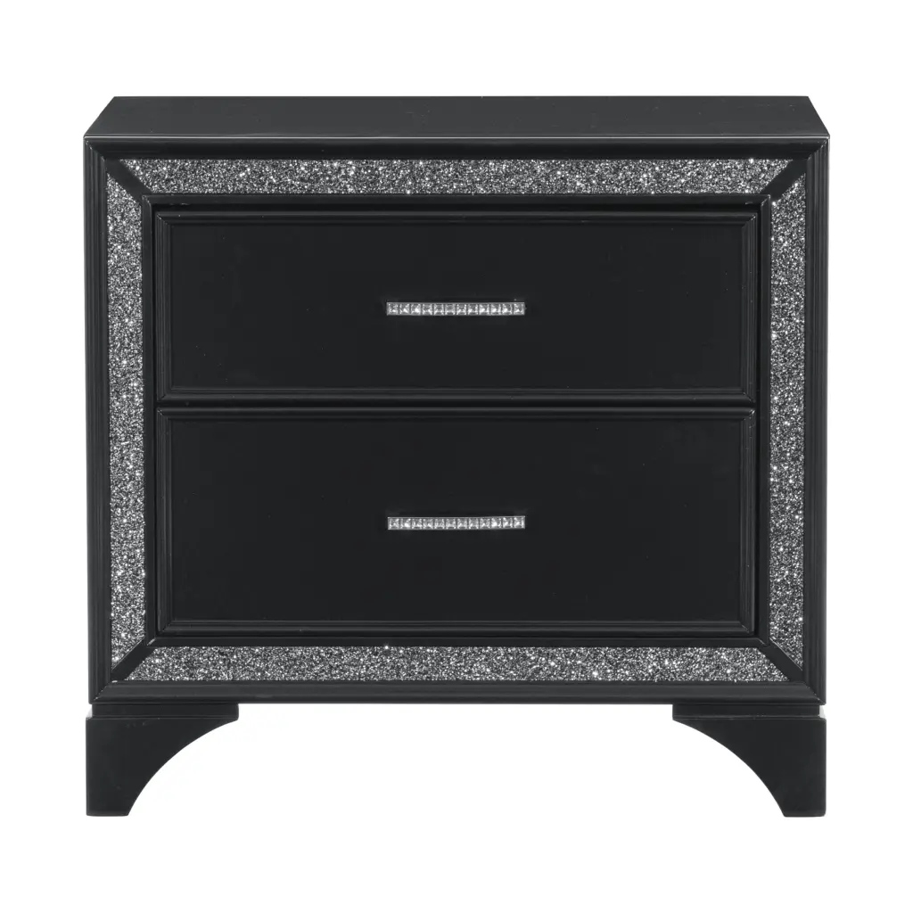 Glamorous Pearl Black Metallic Finish Nightstand 2 Drawers kanepe