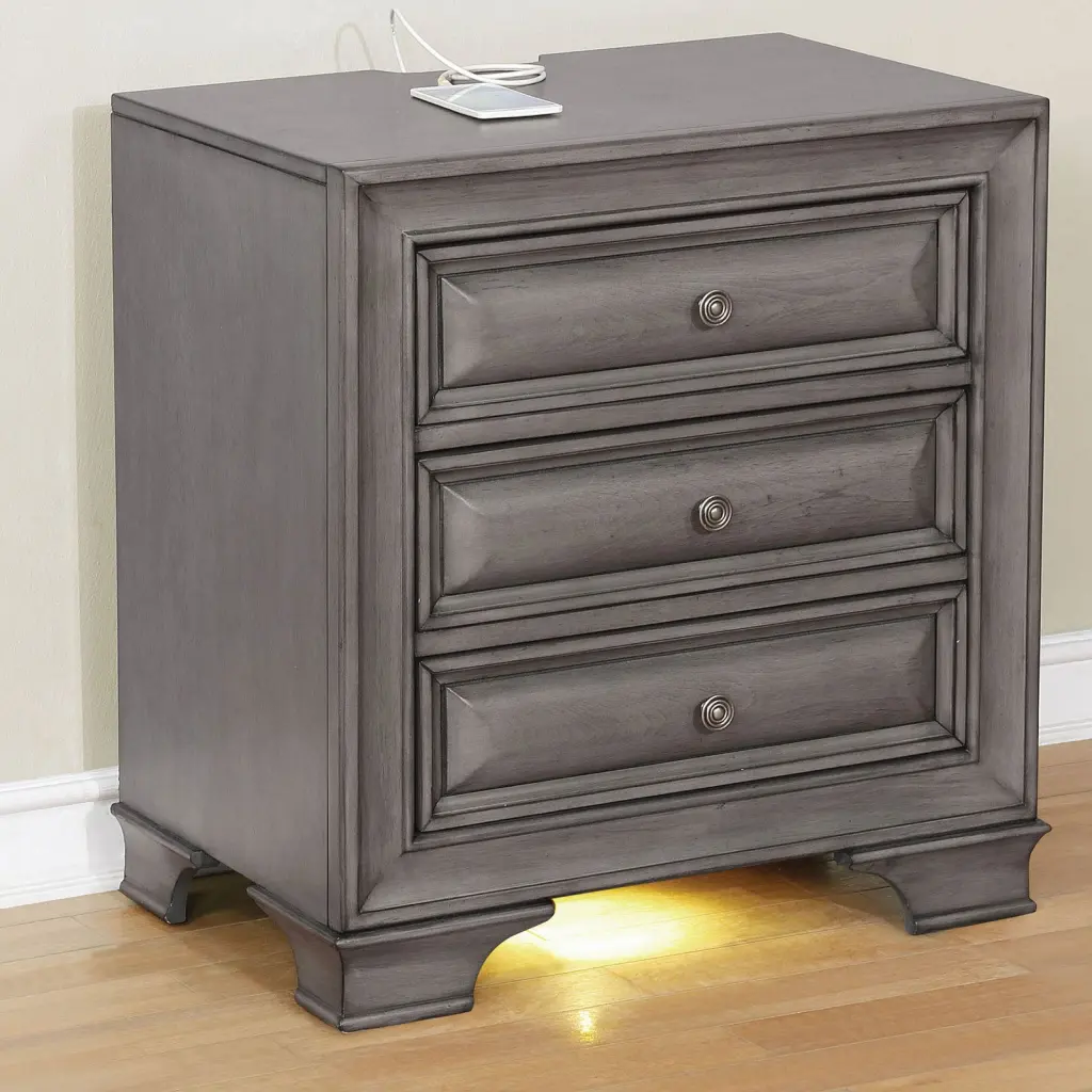 Gray Solid Timber Nightstand Nickel Round Knob Transitional Style kanepe