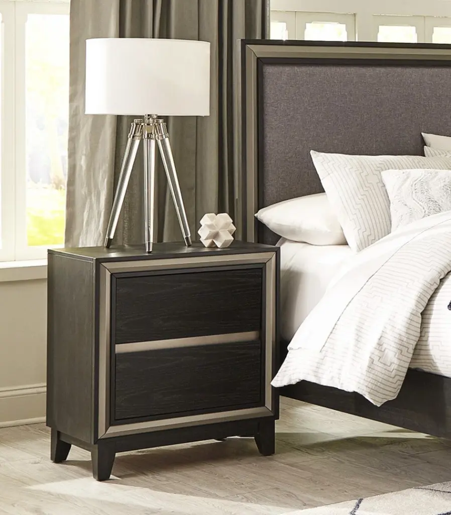 Modern Bedroom Nightstand 2 Drawers Grooves Cutouts and Pulls kanepe
